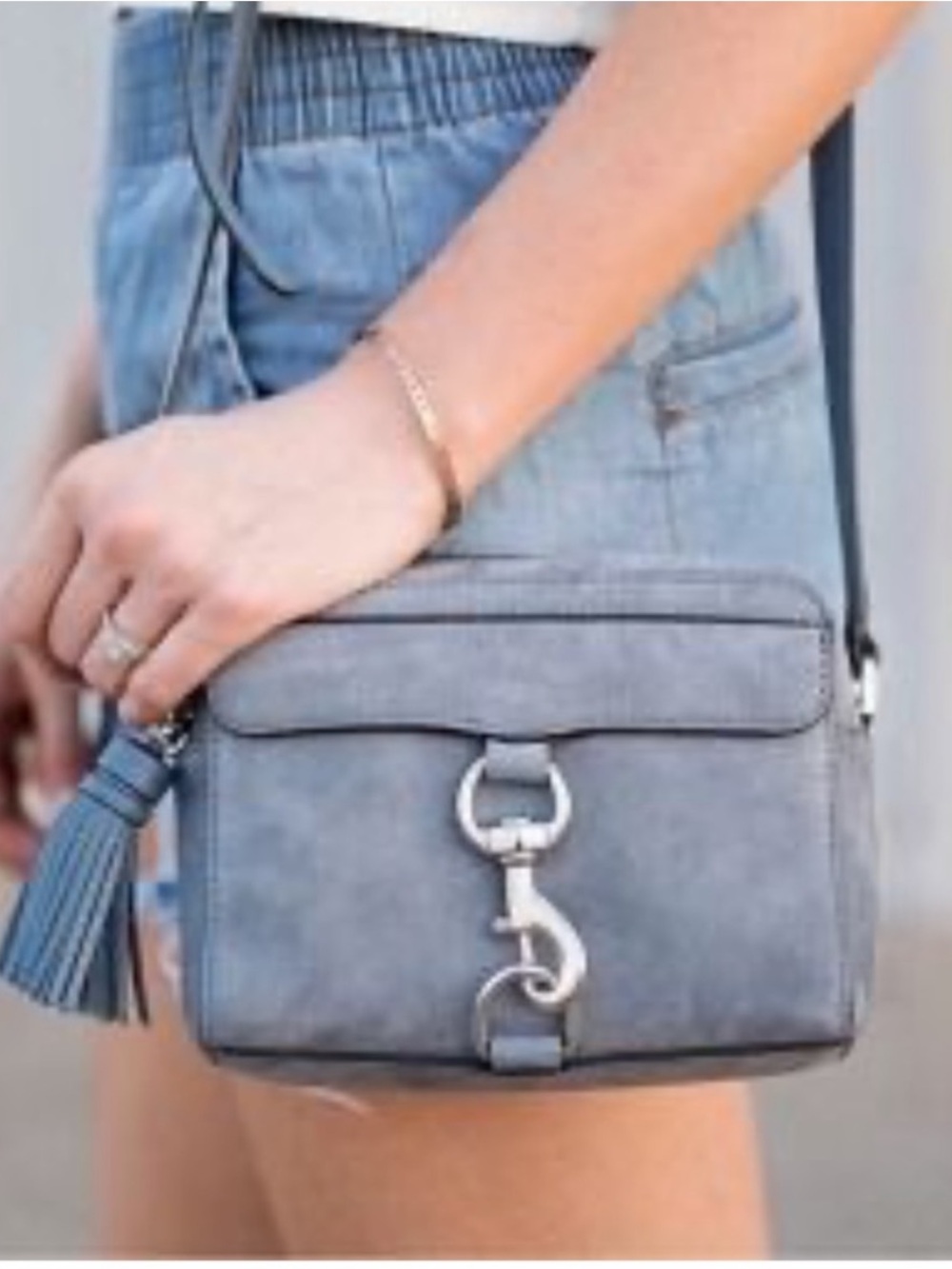 Rebecca Minkoff Gray Suede Mini Camera Crossbody with Tassel